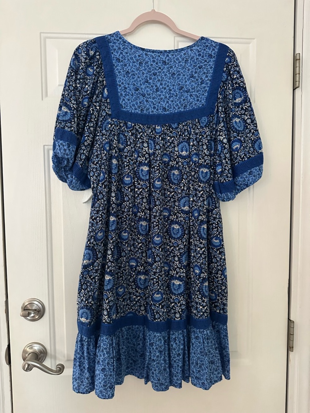 Old Navy Puff-Sleeve Printed Mini Swing Dress Size Blue Blossoms XL NWT - Picture 9 of 10